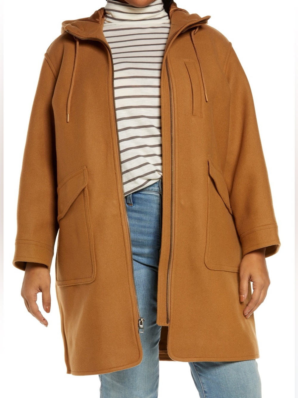 Madewell Women's Hooded Wool-Blend Coat in Camel